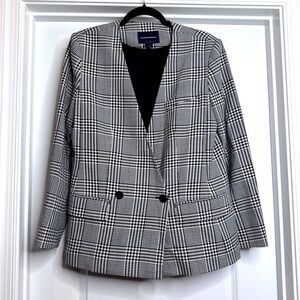 Club Monaco Women’s Collarless Double Breasted Black / White Plaid Blazer